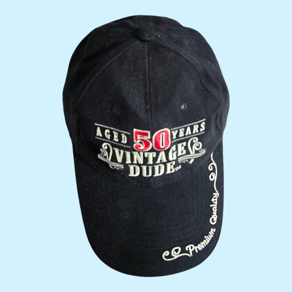 Aged 50 Years Vintage Dude Adjustable Baseball Cap Hat Black Embroidered - Picture 7 of 9